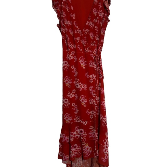AllSaints All Saints Dela Jasmin Wrap Front Red White Floral Dress 8 AS IS READ - Picture 4 of 14
